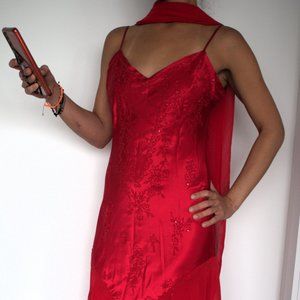 Gala Satin Fitted Top and Crepe Flared Skirt Floor Length Dress